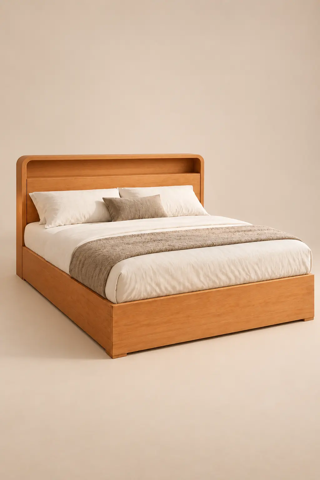 Lit coffre en teck sur fond beige.webp